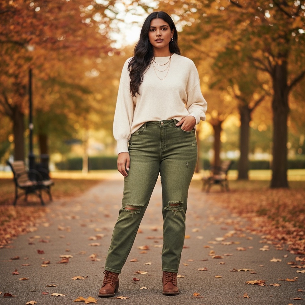 Blakely Olive Green distressed Jeans - Picture 3 of 11